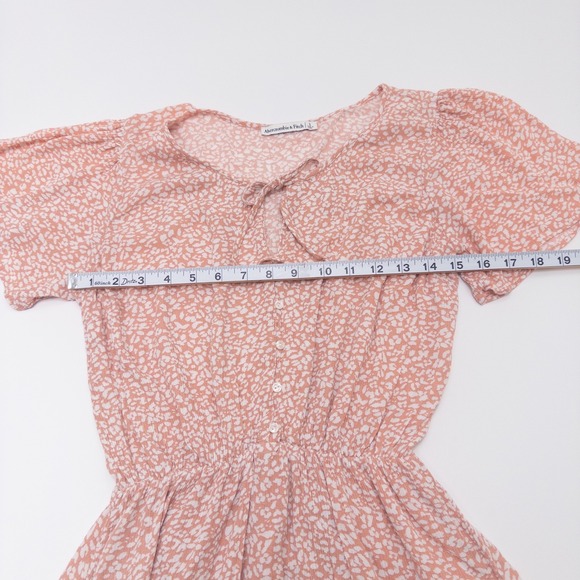 Abercrombie & Fitch Peach White Mini Dress Women's Small Tie Neck - Picture 6 of 16